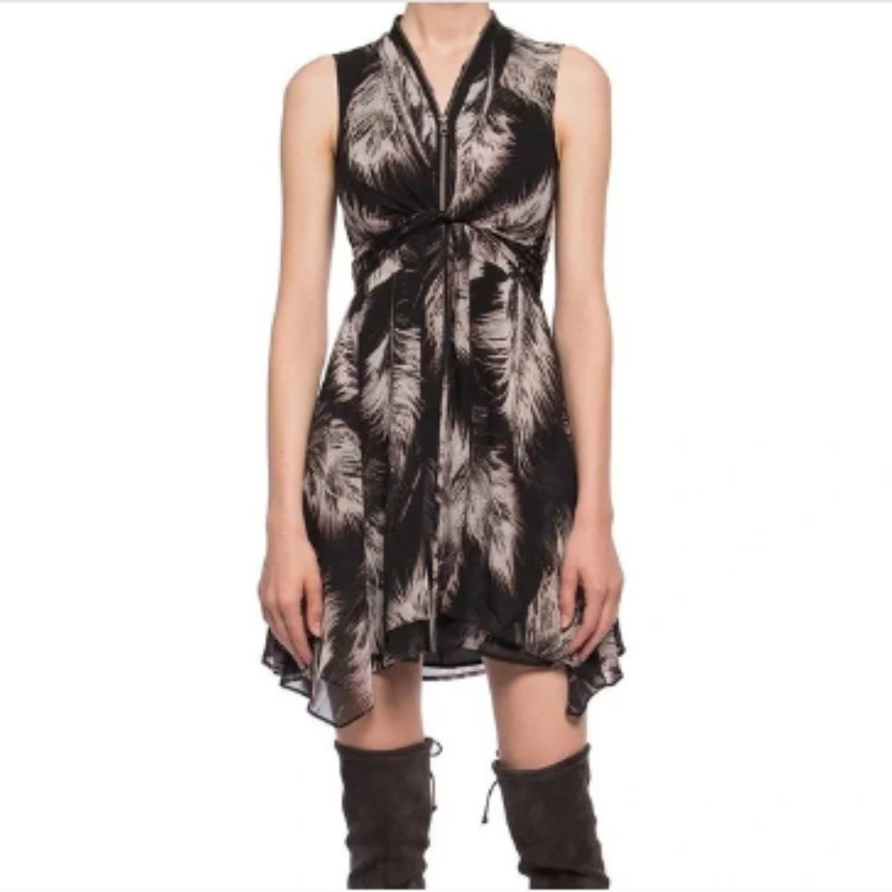 NWT AllSaints Jayda Feather Print Zip Dress